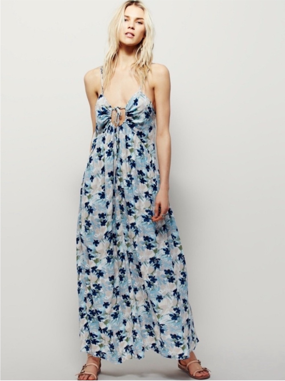 Free People Blue mulberry maxi floral blue and white medium flowy dress